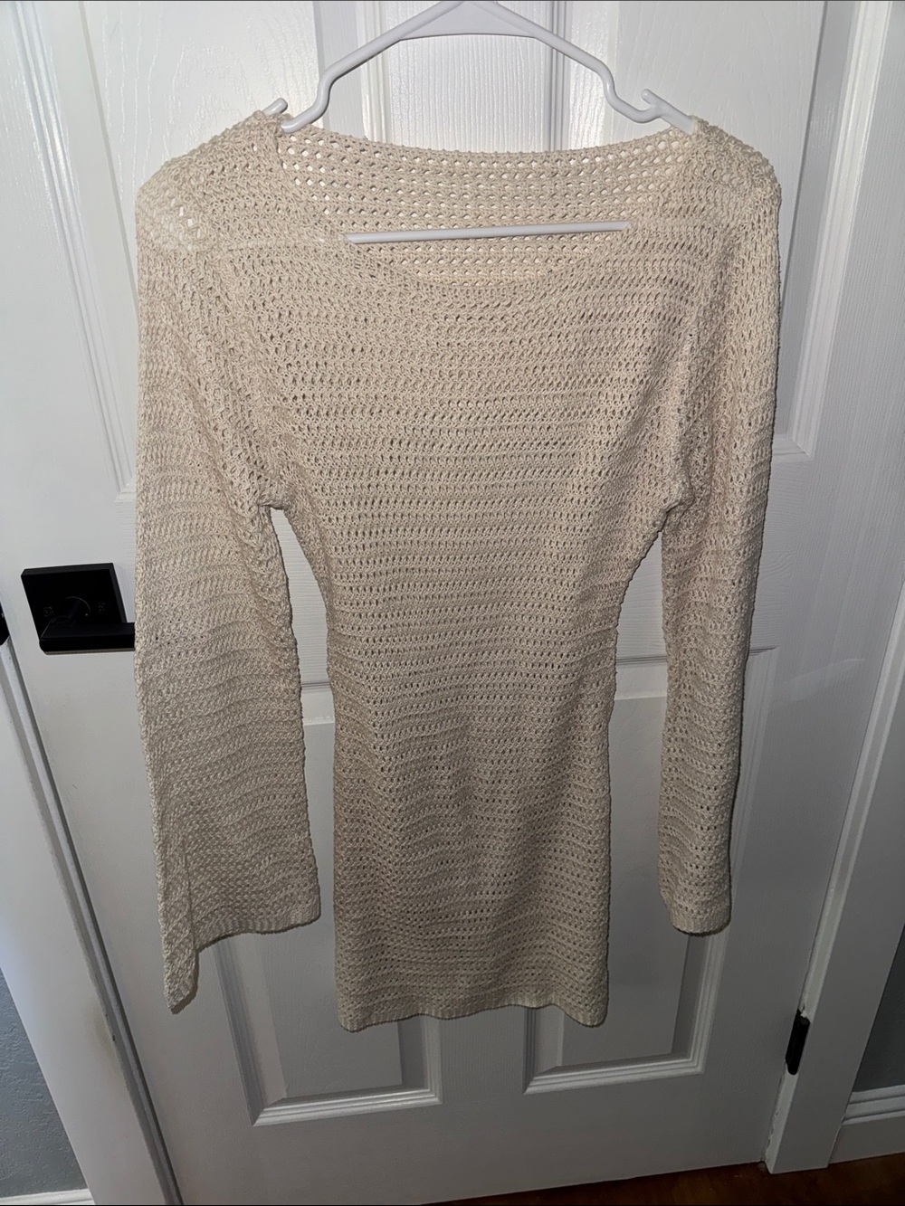 SHEIN Cream Open-Knit Long Sleeve Swim Coverup Open Back